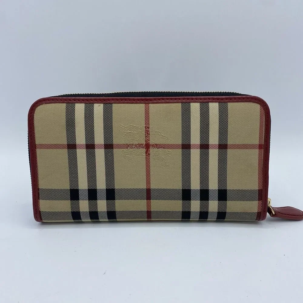 Burberry Elmore Wallet Clutch Purse Zip Around Haymarket House Check Nova Red - Picture 3 of 16